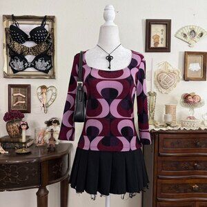 90's psychedelic grunge glam abstract glitter top w 3/4 length sleeves